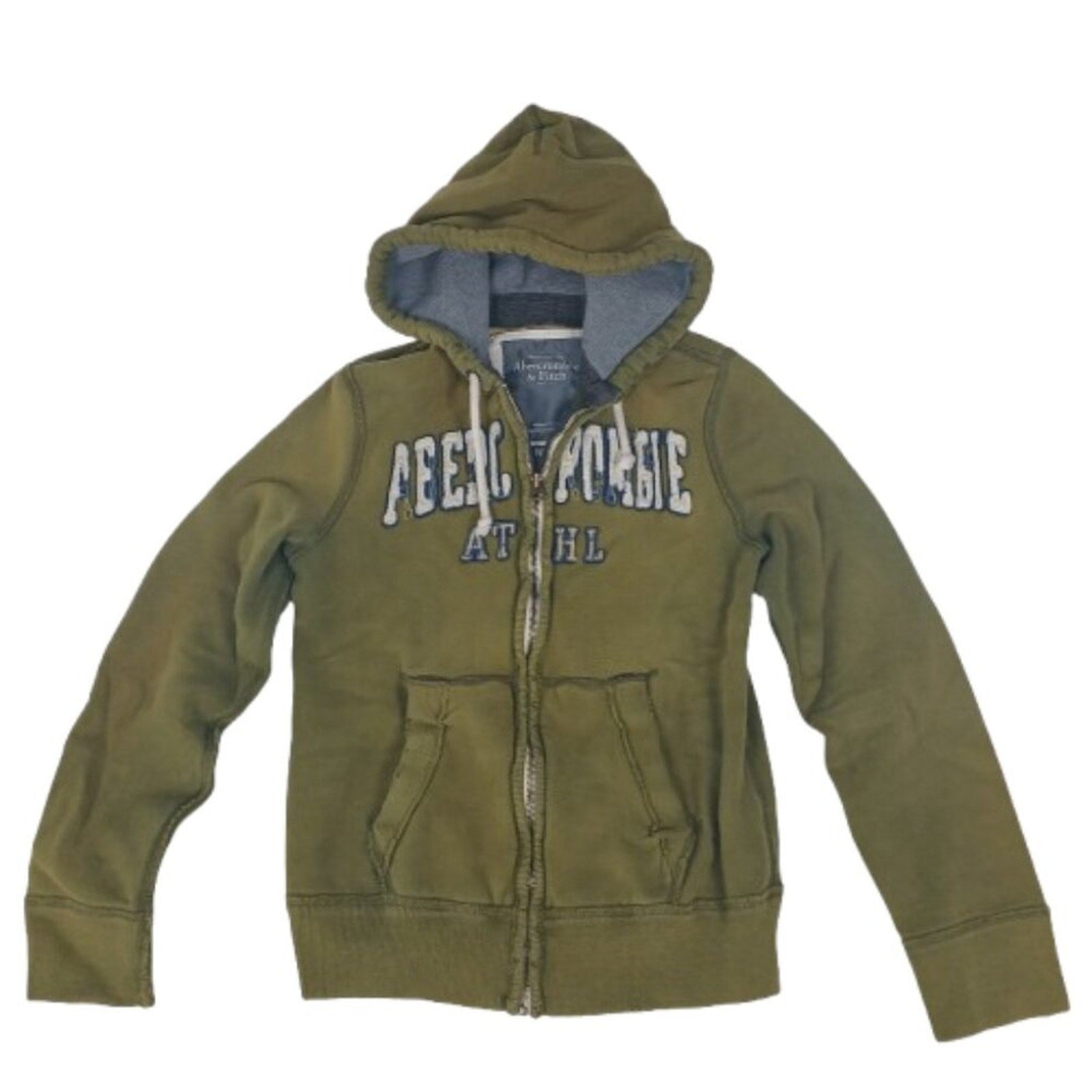 Abercrombie & Fitch Spellout Y2k Distressed Cotton Blend Green Zipper Hoodie