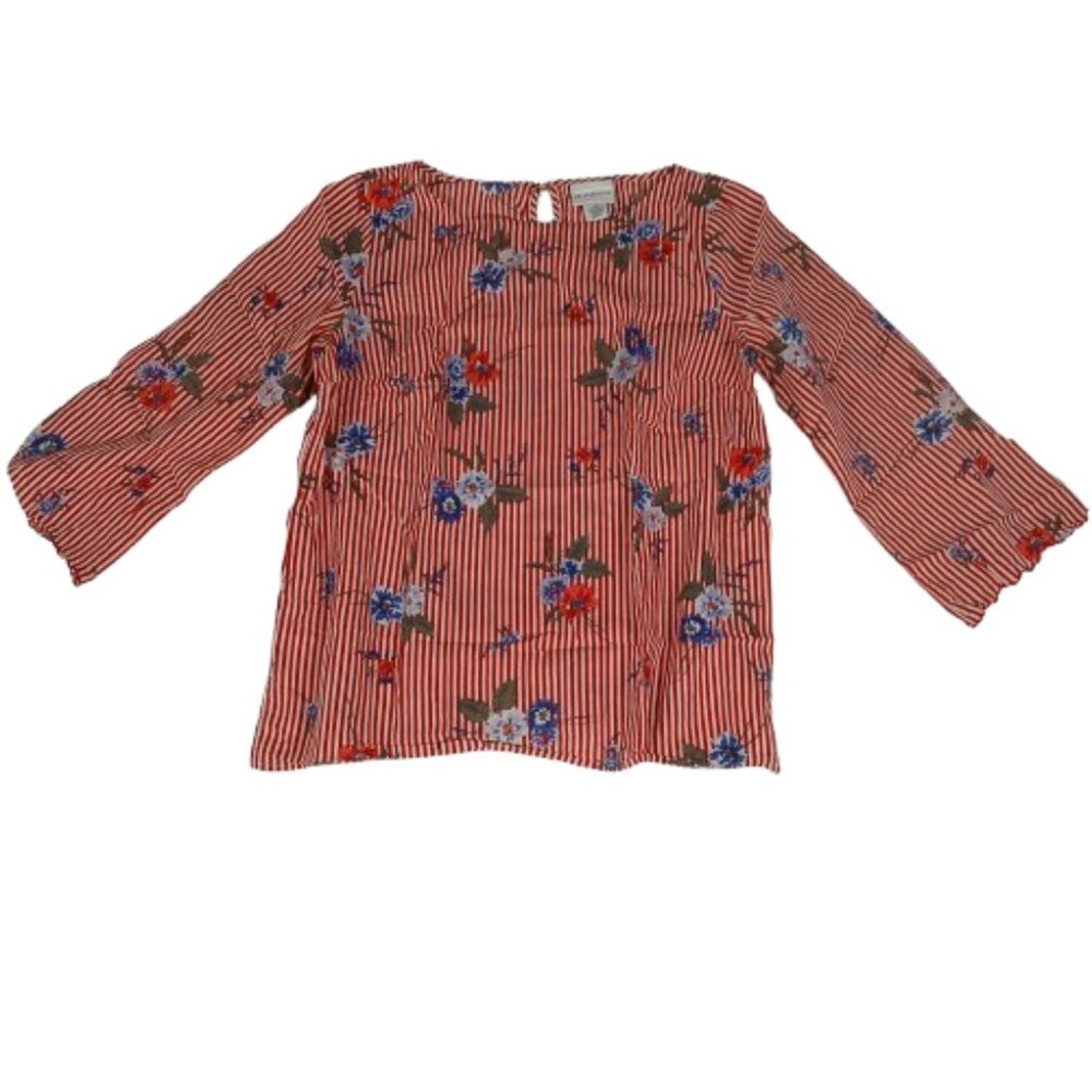Liz Claiborne Candy Striped Floral Cotton Light Blouse Size Small Tall