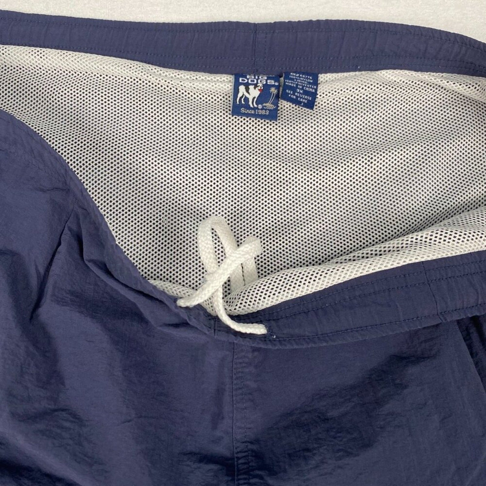 Big Dogs Drawstring Navy Blue Snap Button Swim Shorts Size 3XL