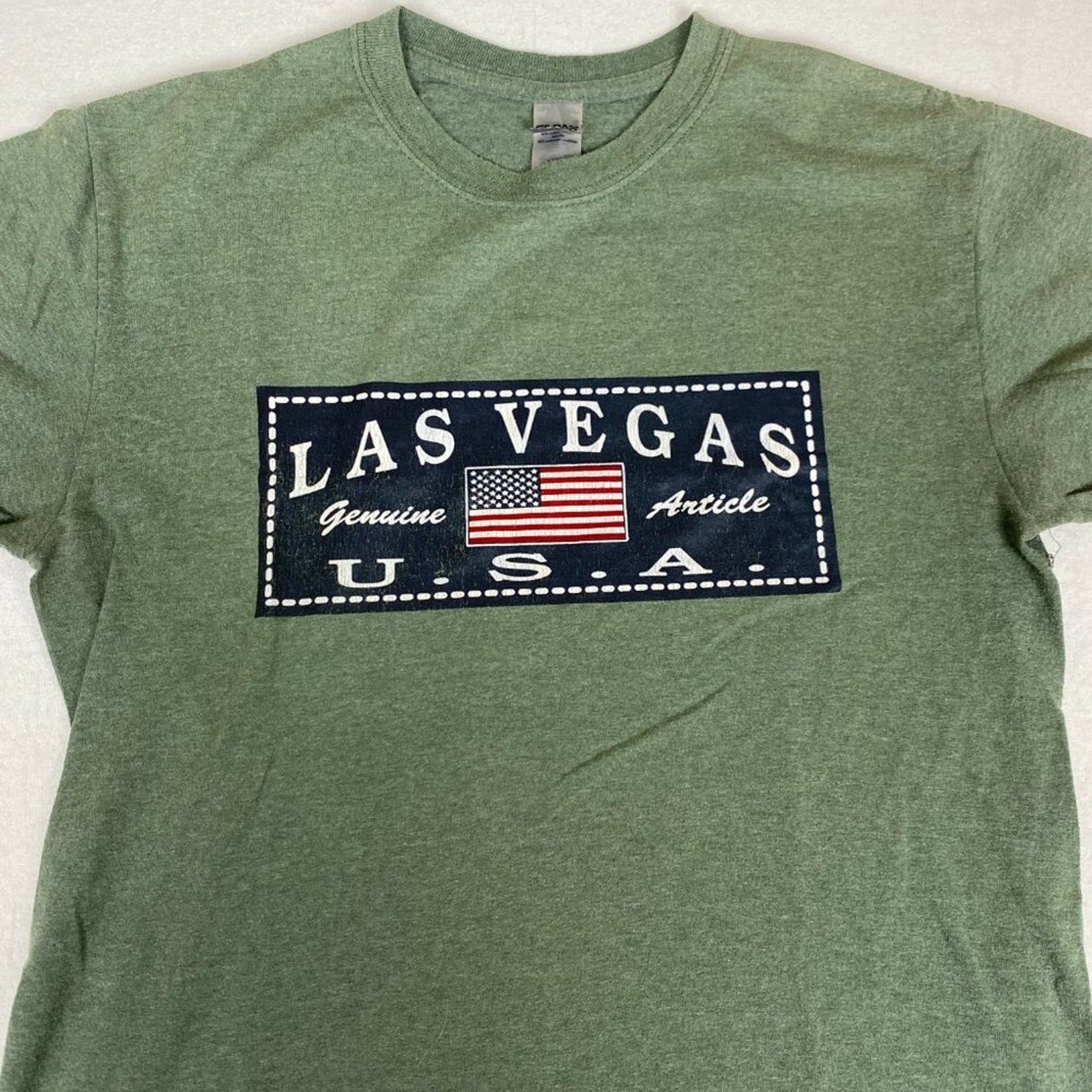 Las Vegas Nevada Spellout USA Flag Graphic Green Women's Tee Size Medium
