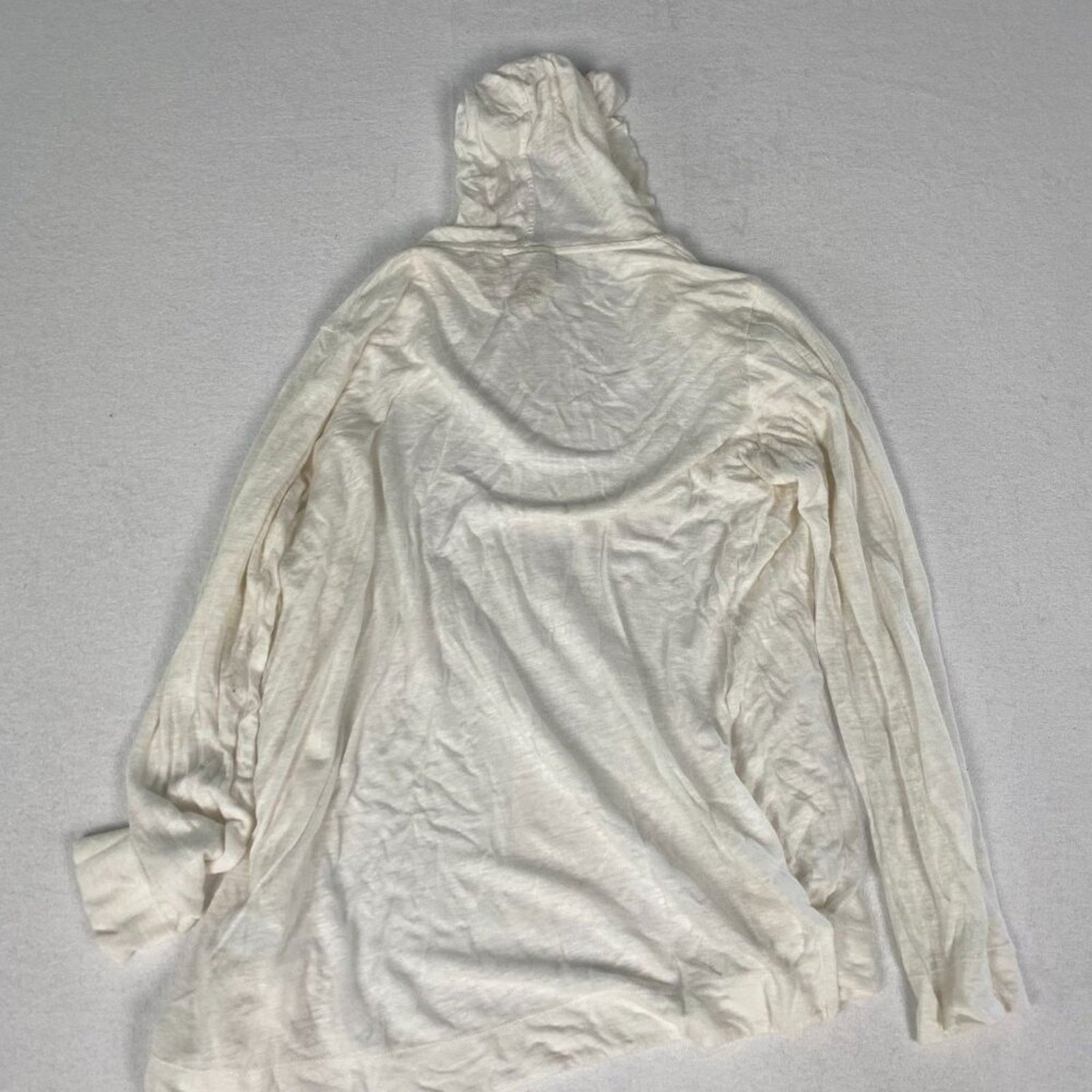 Cynthia Rowley Linen Flowy Boho Summer White Ivory Open Front Cardigan Hoodie