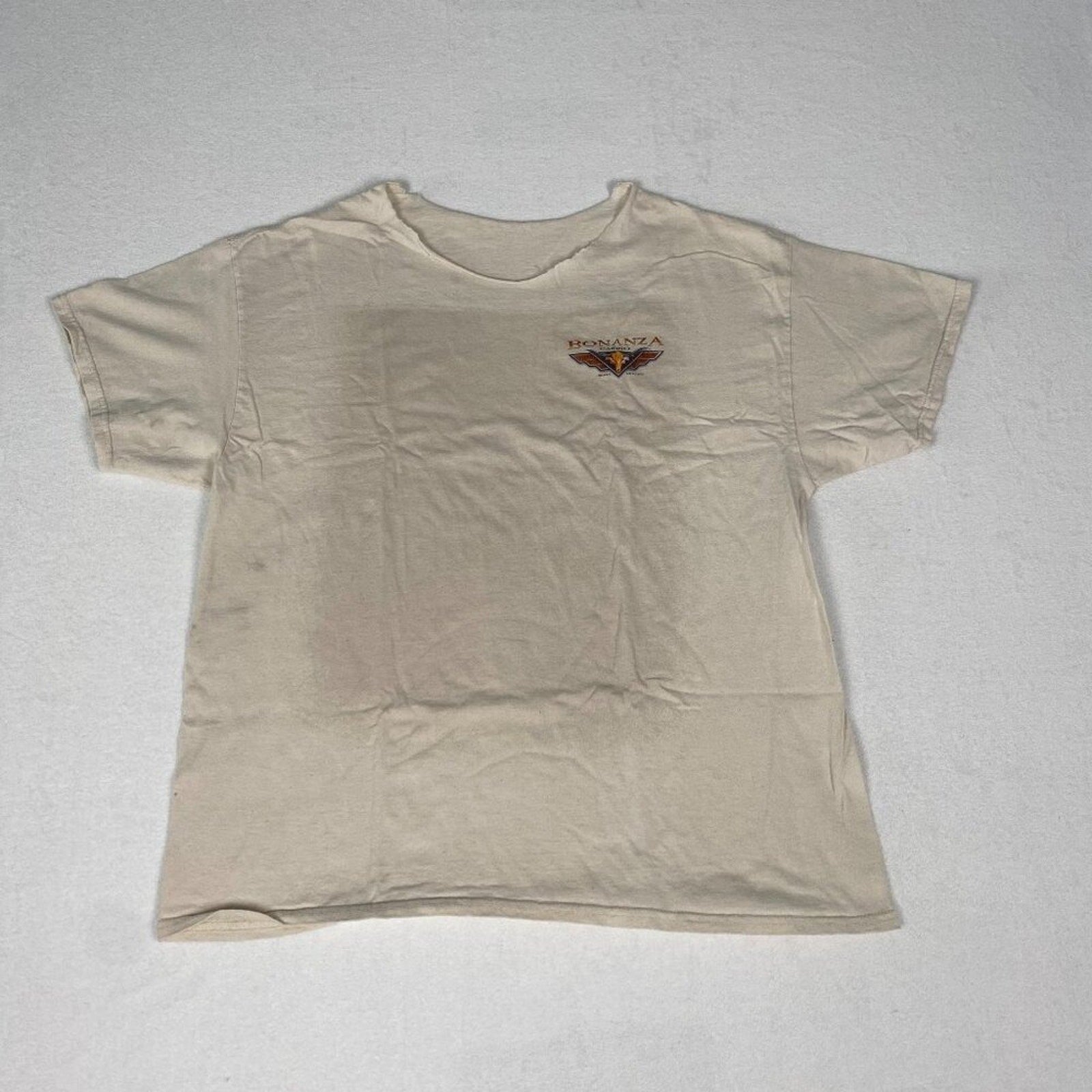 Bonanza Casino Reno Nevada Cowboy Distressed Open Collar White Tee