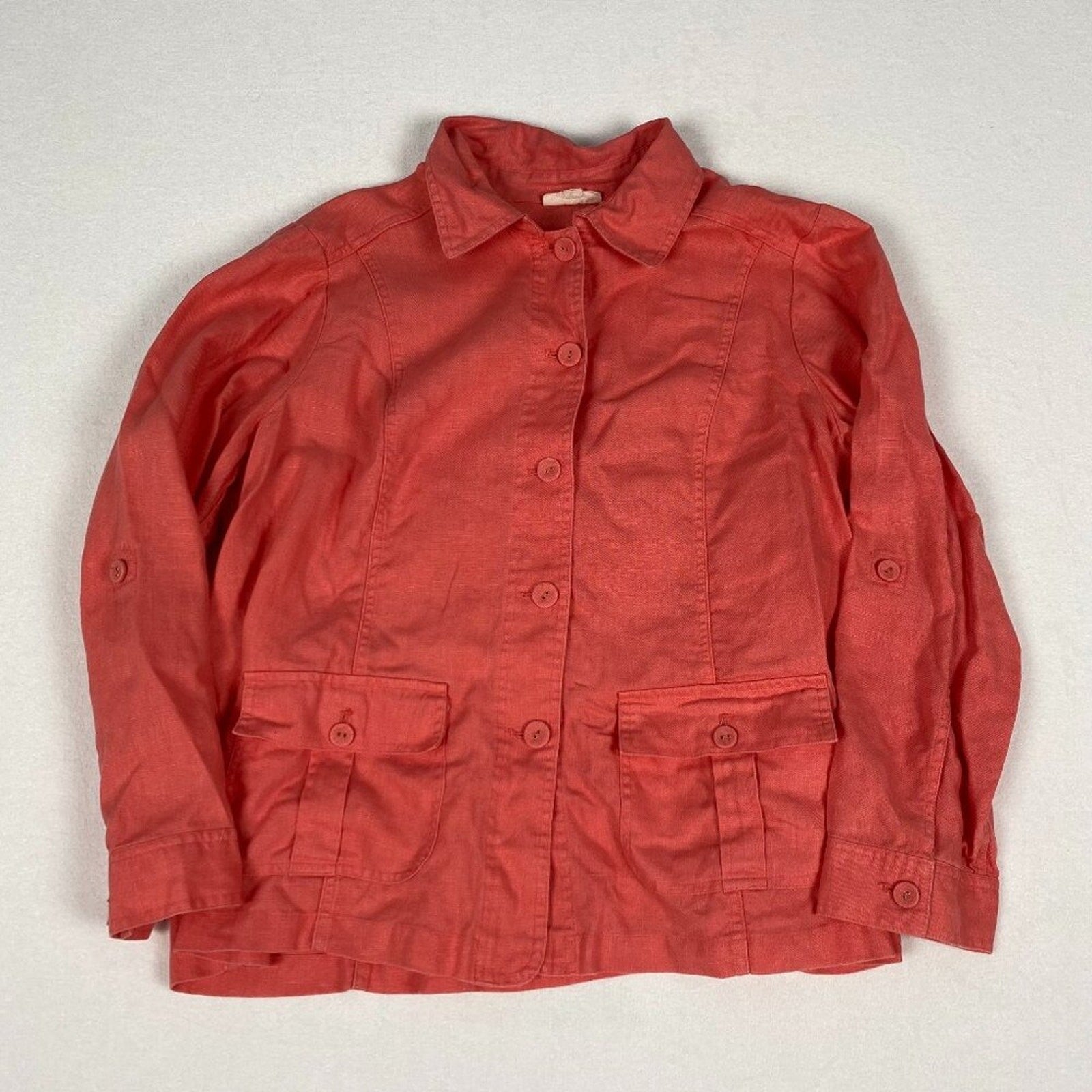 Charter Club Linen Luxury Light Red Button Up Jacket