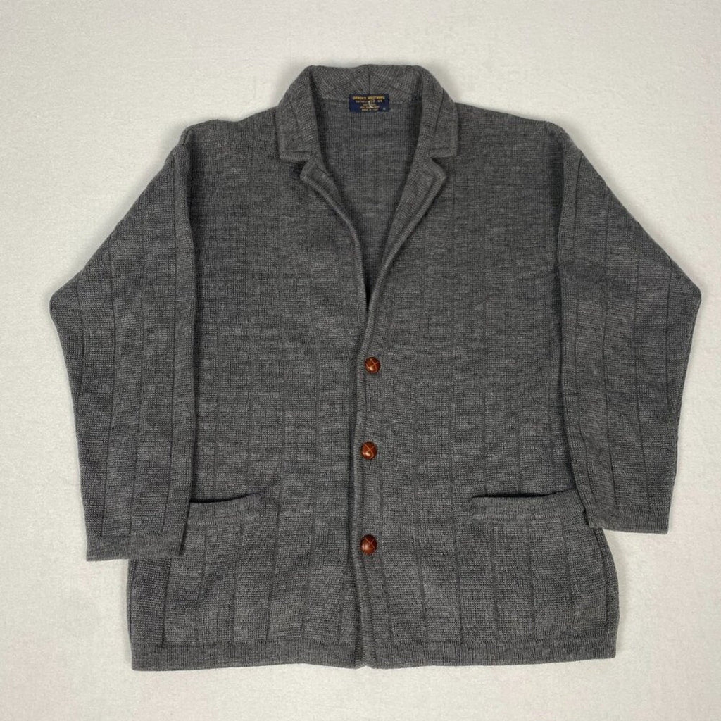 Vintage Brooks Brothers Wool Made in Italy Grey Knit Cardigan Jacket Coat XL