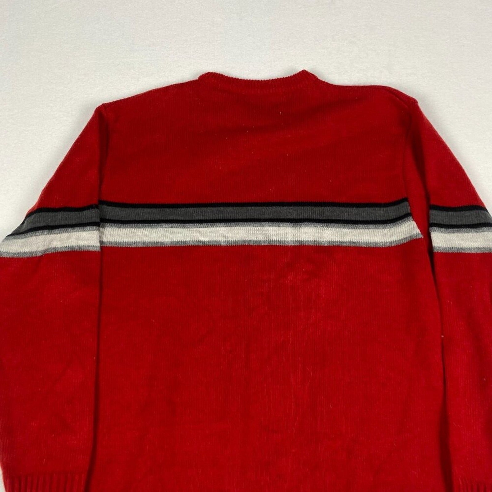 Vintage Y2k White Out Skating Red Striped Knit Crewneck Pullover Sweater Large