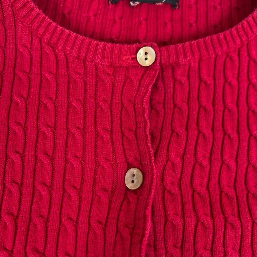 Lands' End Women's Textured Knit Cotton Red Button Up Cardigan