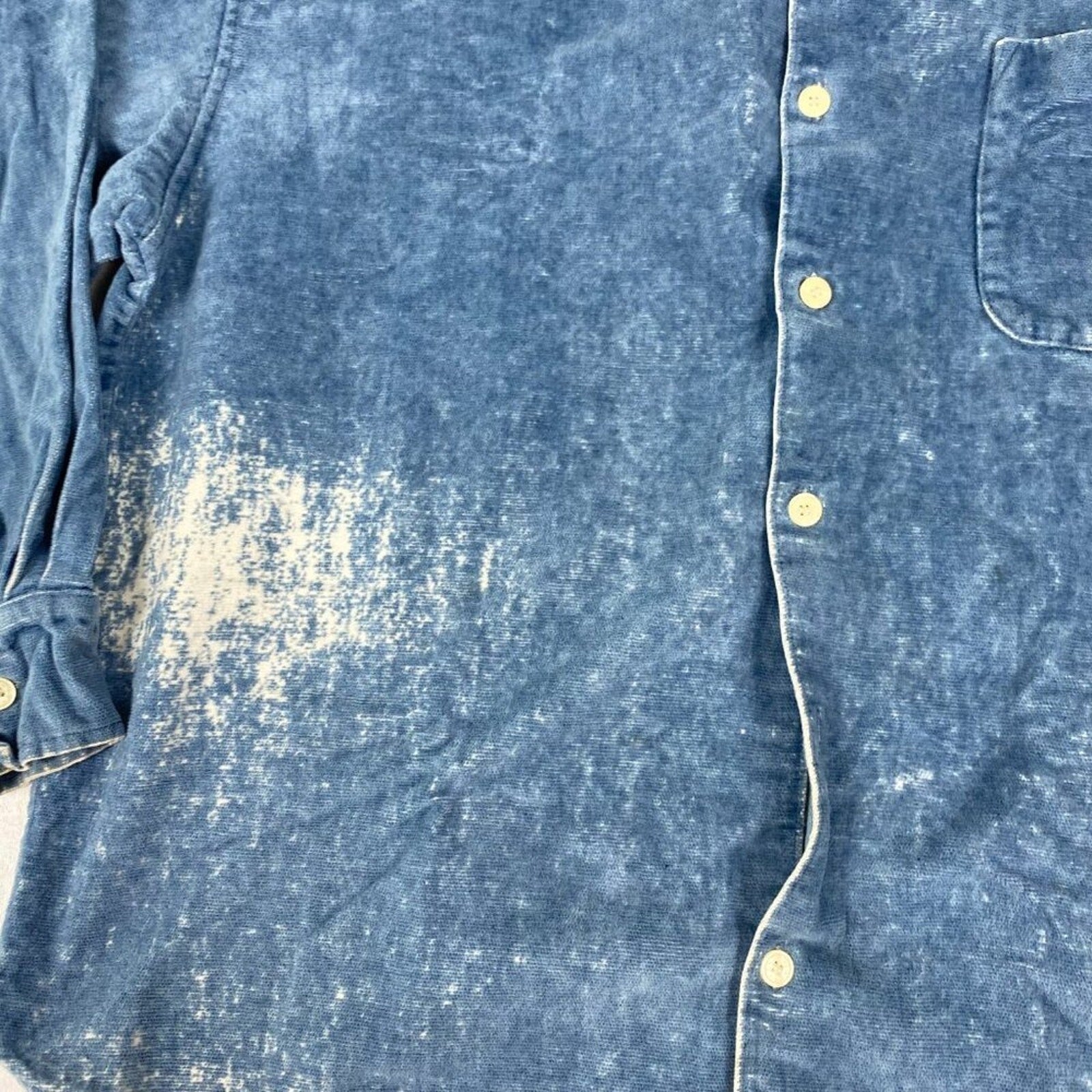 Vintage Distressed True Grit Fleece Blue Denim Western Style Button Up Shirt