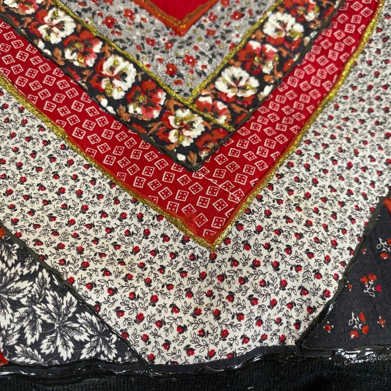 Vintage Made in USA Art Embroidered Quilted Jeweled Heart Paisley Sweatshirt