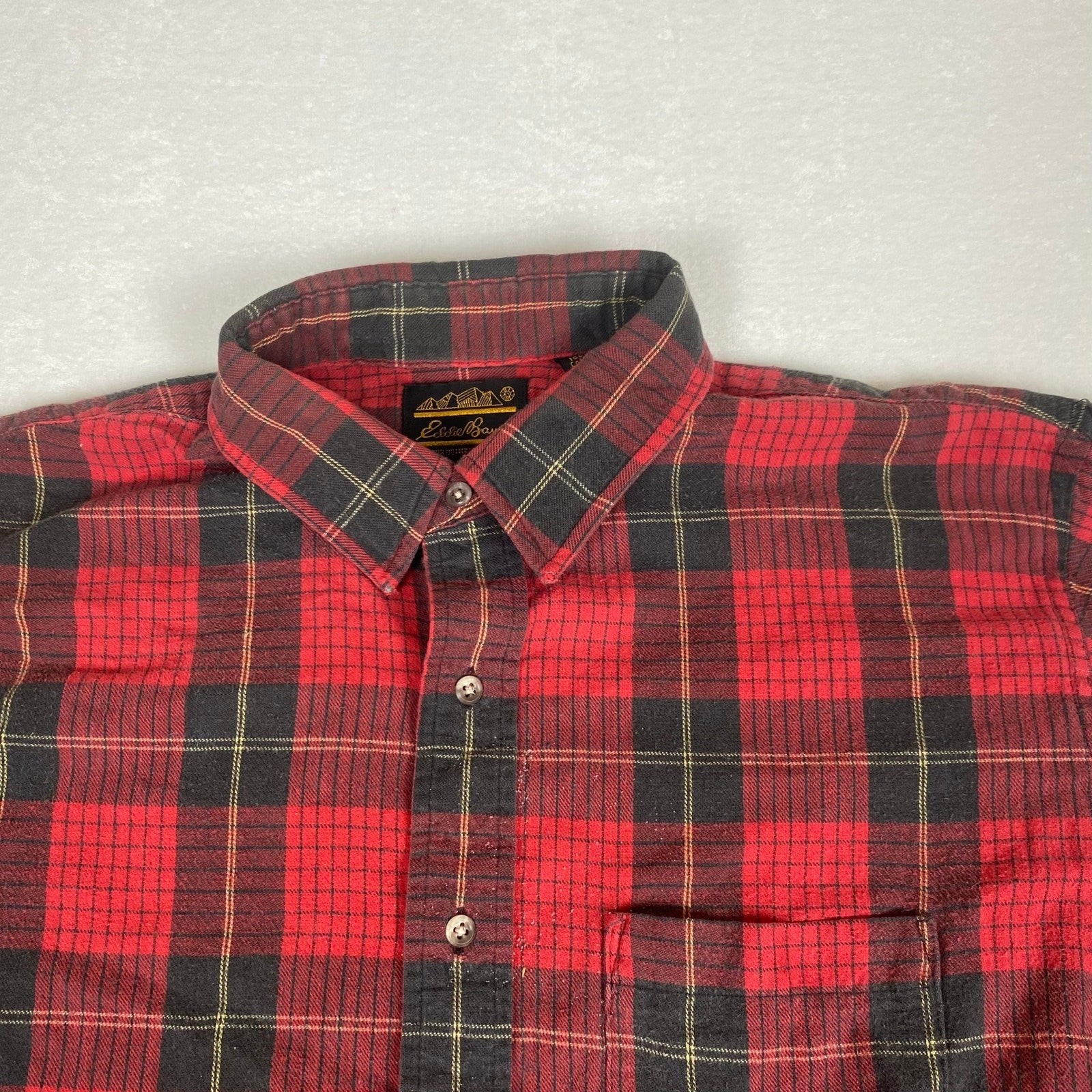 Vintage Eddie Bauer Made in USA Red Black Plaid Checkered Cotton Flannel Large