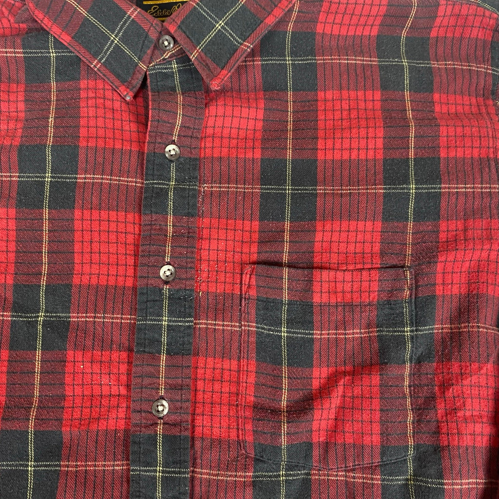 Vintage Eddie Bauer Made in USA Red Black Plaid Checkered Cotton Flannel Large