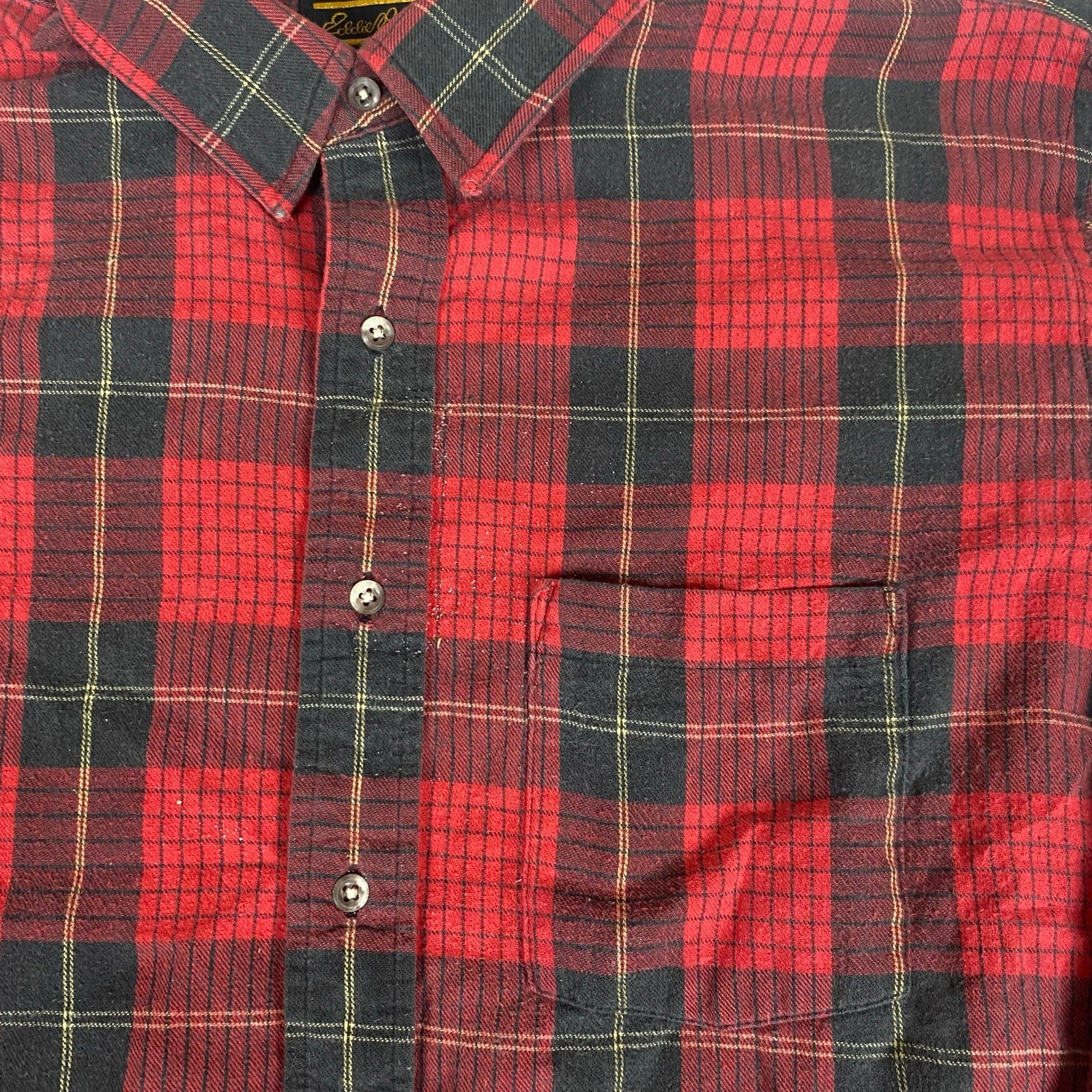 Vintage Eddie Bauer Made in USA Red Black Plaid Checkered Cotton Flannel Large