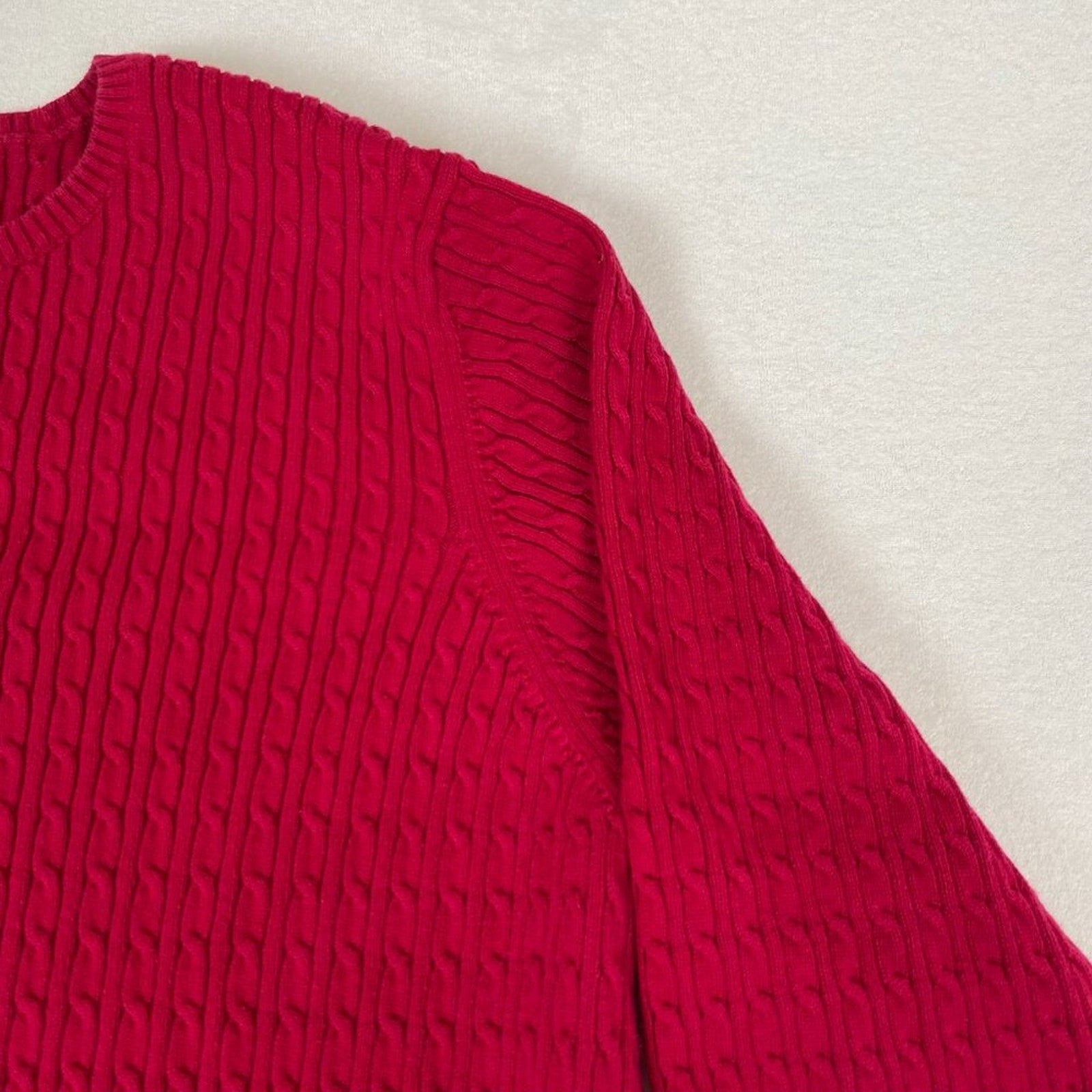 Lands' End Women's Textured Knit Cotton Red Button Up Cardigan