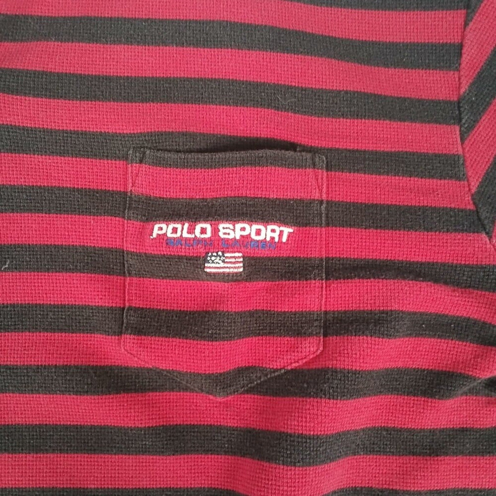 Vintage Y2k Polo Sport Ralph Lauren Cotton Red Black Striped Long Sleeve Polo