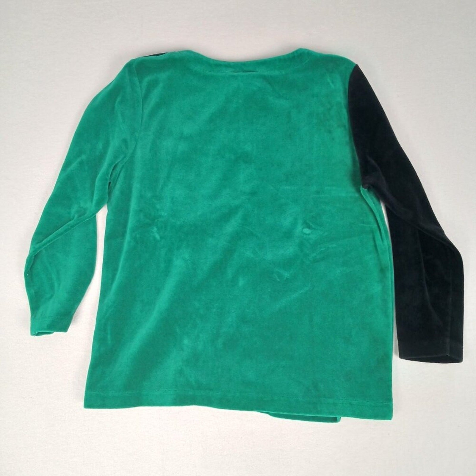 Vintage 90s Russ Petites Felted Green Black Color Block Gold Button Down Blouse