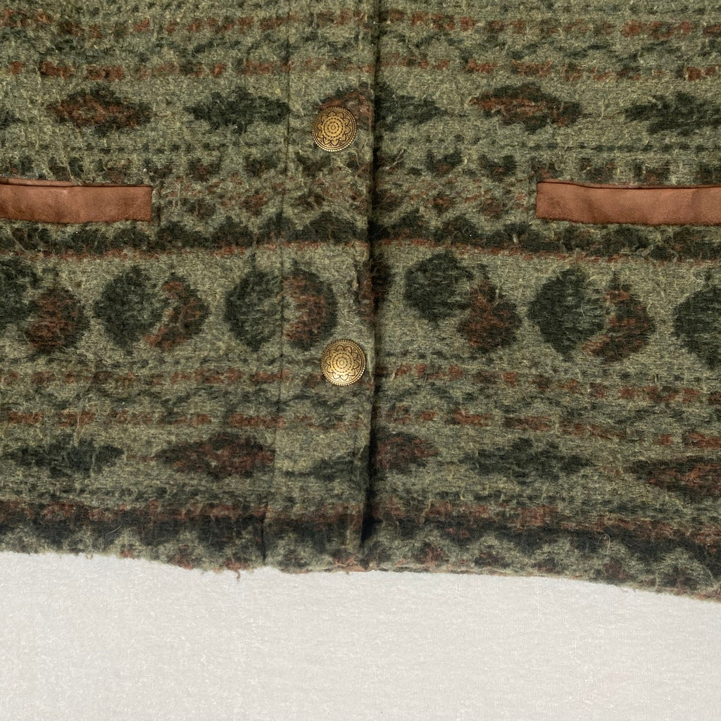 Woolrich Made in USA Native Fall Leaf Navajo Print Green Metal Button Coat