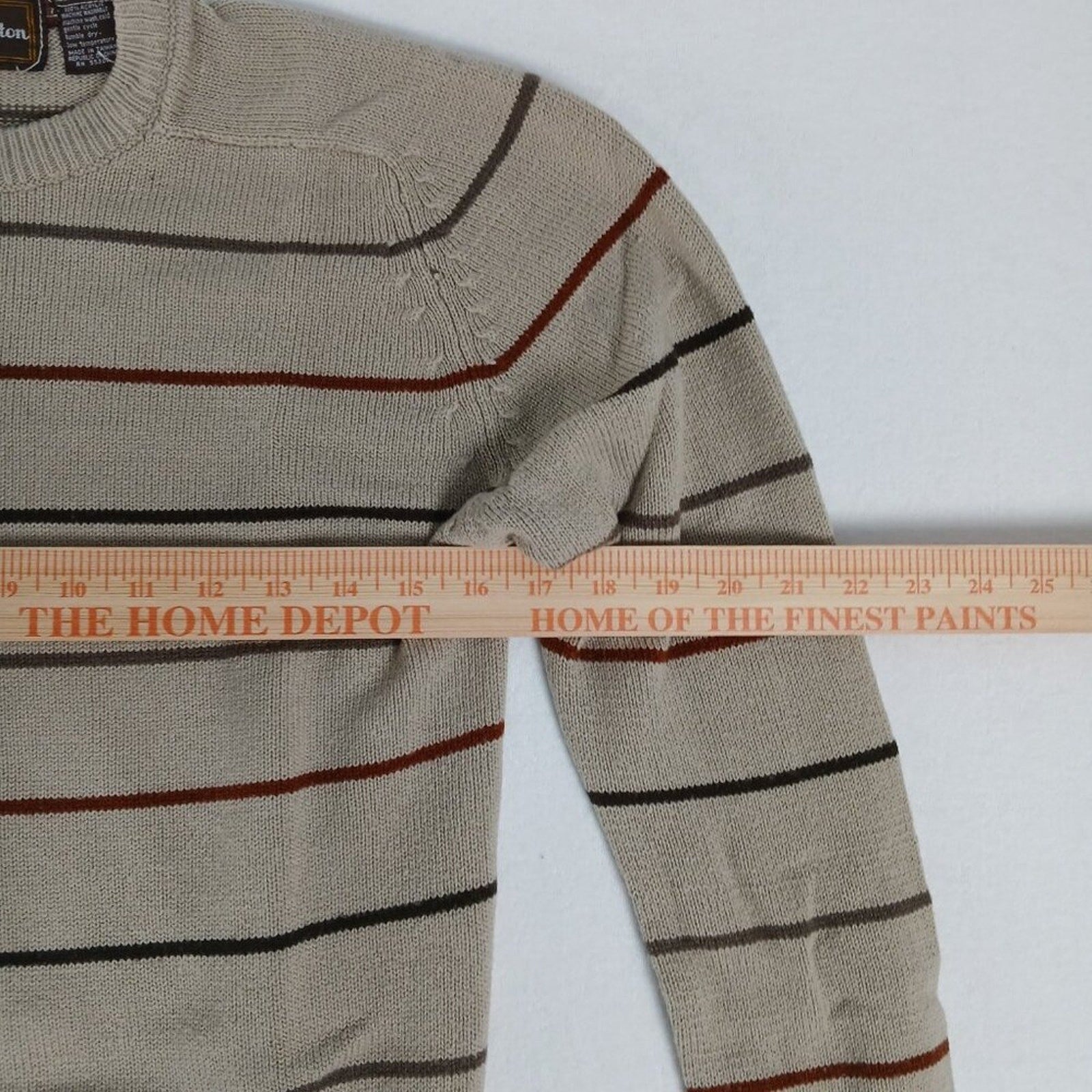 Vintage 90s Wellington Y2K Black Red Striped Tan Knit Crewneck Sweater
