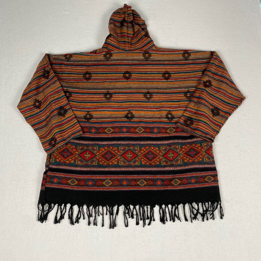 Yak & Yeti Nepal Knit Native Diamond Striped Sunrise Poncho Hoodie Sweater