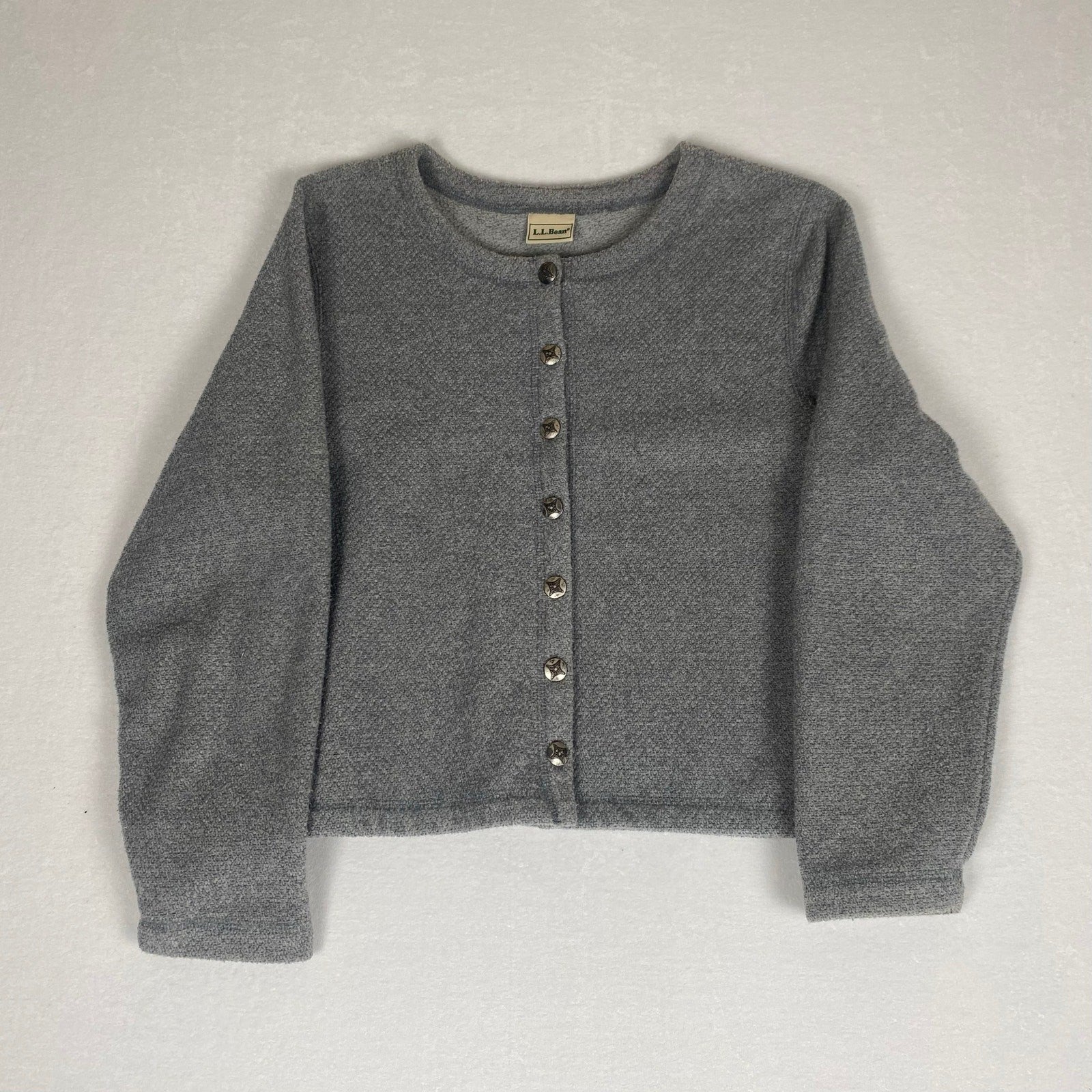 Vintage LL Bean Soft Grey Metal Button Women's Sweater