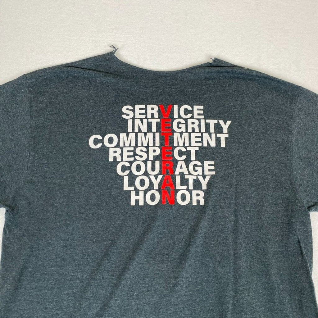 Chevron Veterans Network Service Honor Grey Distressed Wide Collar Tee