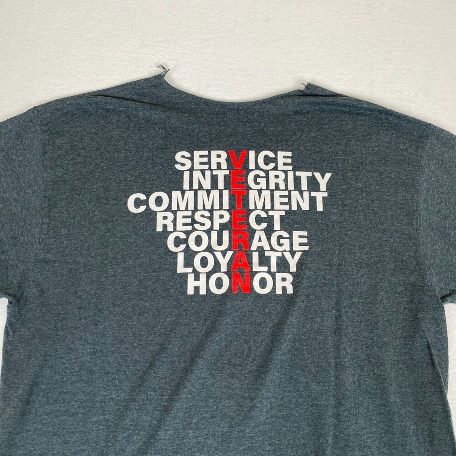 Chevron Veterans Network Service Honor Grey Distressed Wide Collar Tee
