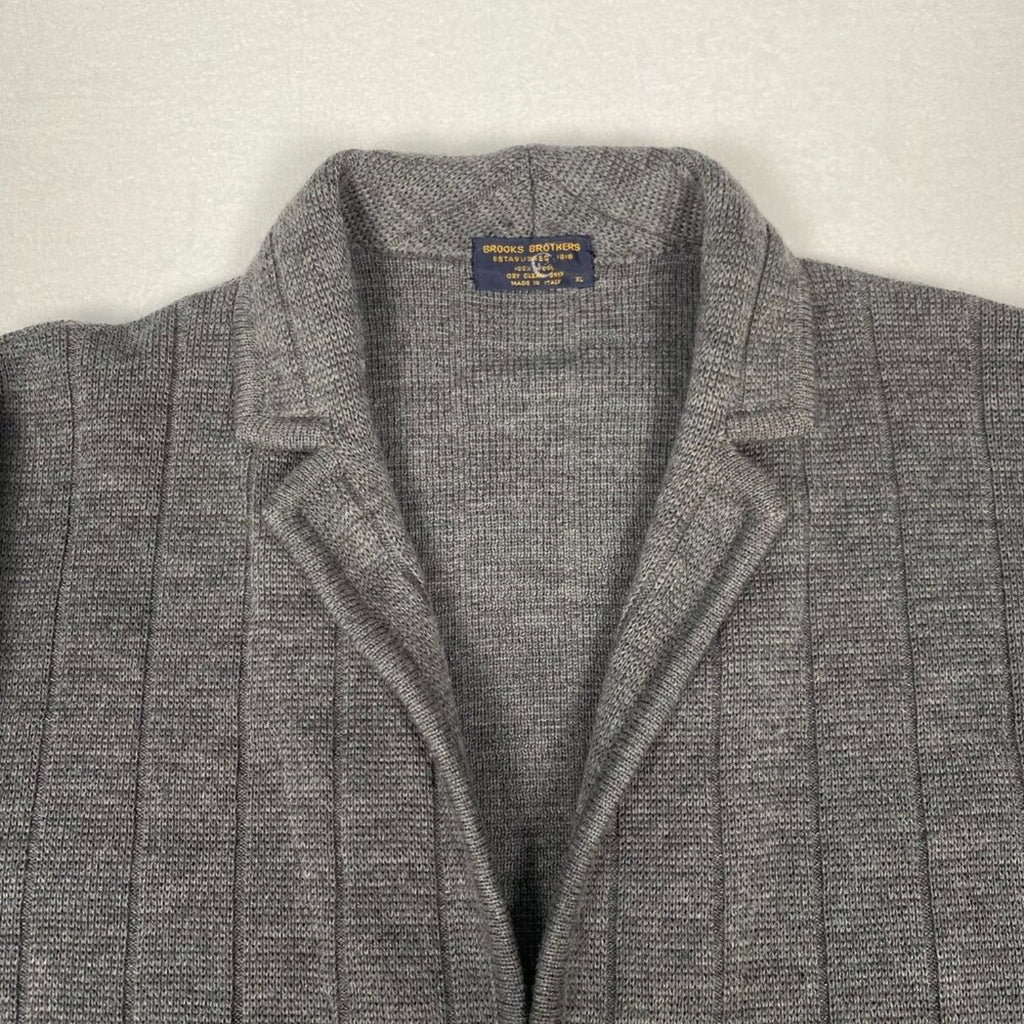Vintage Brooks Brothers Wool Made in Italy Grey Knit Cardigan Jacket Coat XL