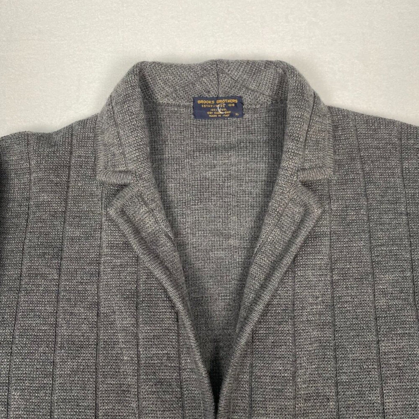Vintage Brooks Brothers Wool Made in Italy Grey Knit Cardigan Jacket Coat XL