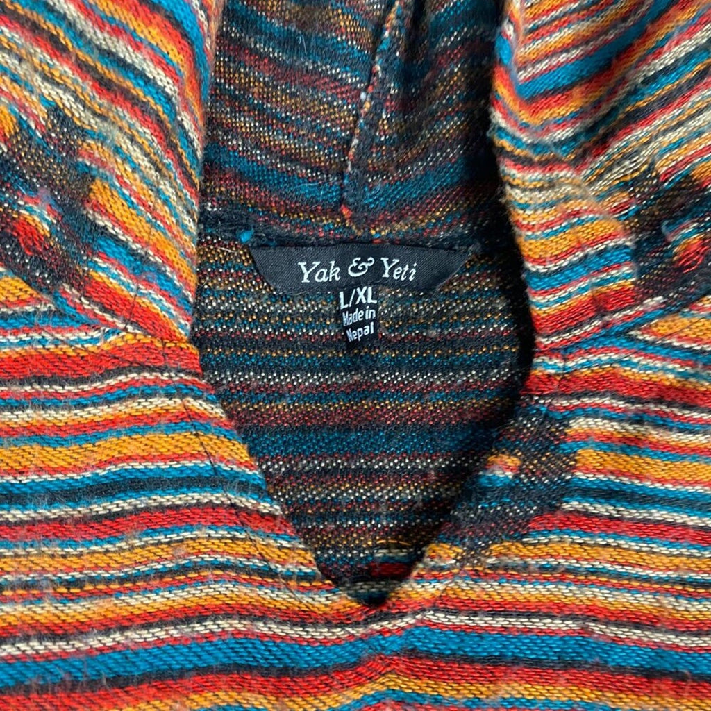 Yak & Yeti Nepal Knit Native Diamond Striped Sunrise Poncho Hoodie Sweater