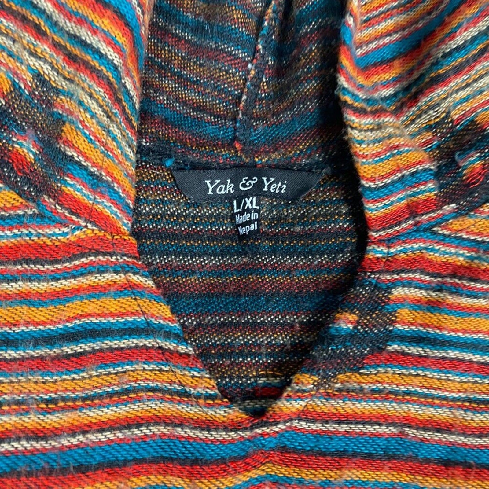 Yak & Yeti Nepal Knit Native Diamond Striped Sunrise Poncho Hoodie Sweater