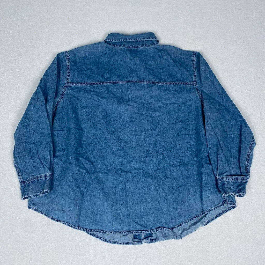 Vintage Basic Editions Cotton Flower Floral Embroidered Denim Style Button Shirt
