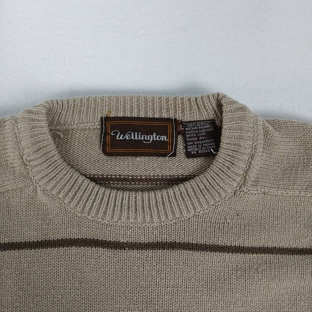 Vintage 90s Wellington Y2K Black Red Striped Tan Knit Crewneck Sweater