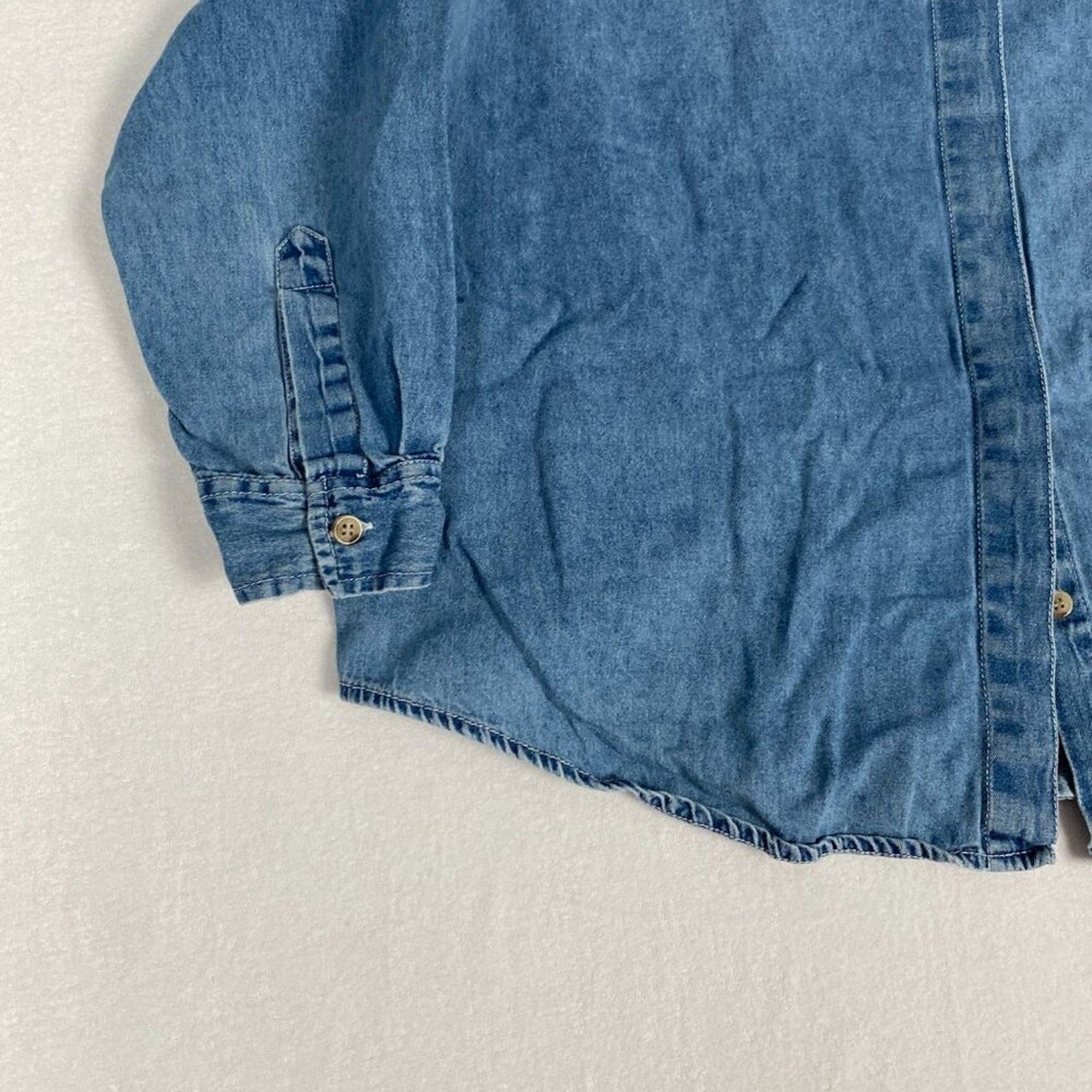 Vintage Basic Editions Cotton Flower Floral Embroidered Denim Style Button Shirt
