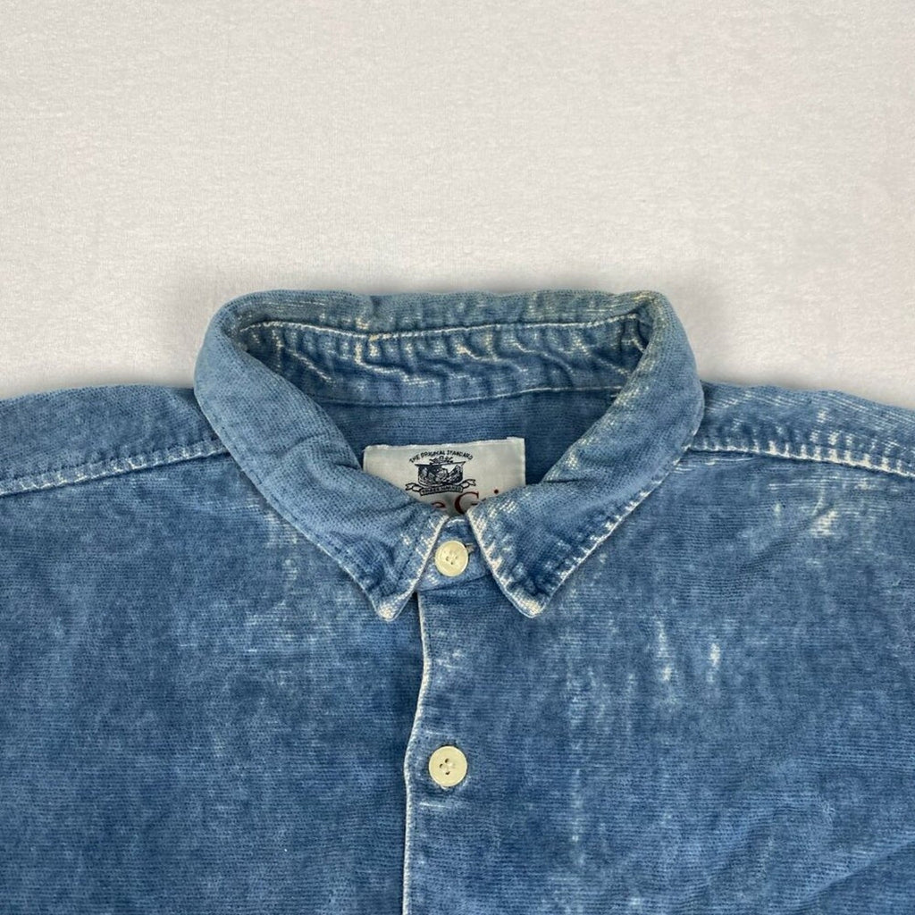 Vintage Distressed True Grit Fleece Blue Denim Western Style Button Up Shirt