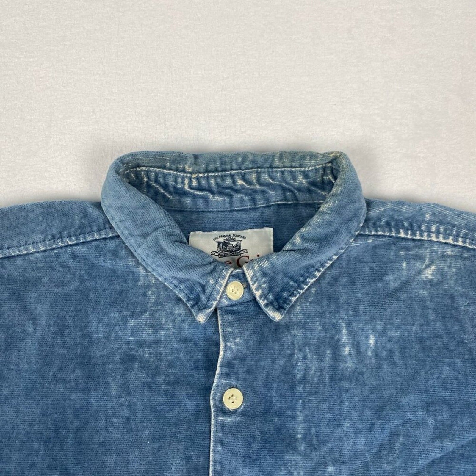Vintage Distressed True Grit Fleece Blue Denim Western Style Button Up Shirt