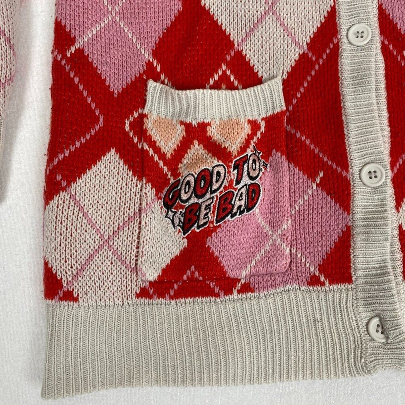Harley Quinn DC Comics Batman Red Pink Plaid Button Down Patch Cardigan Small