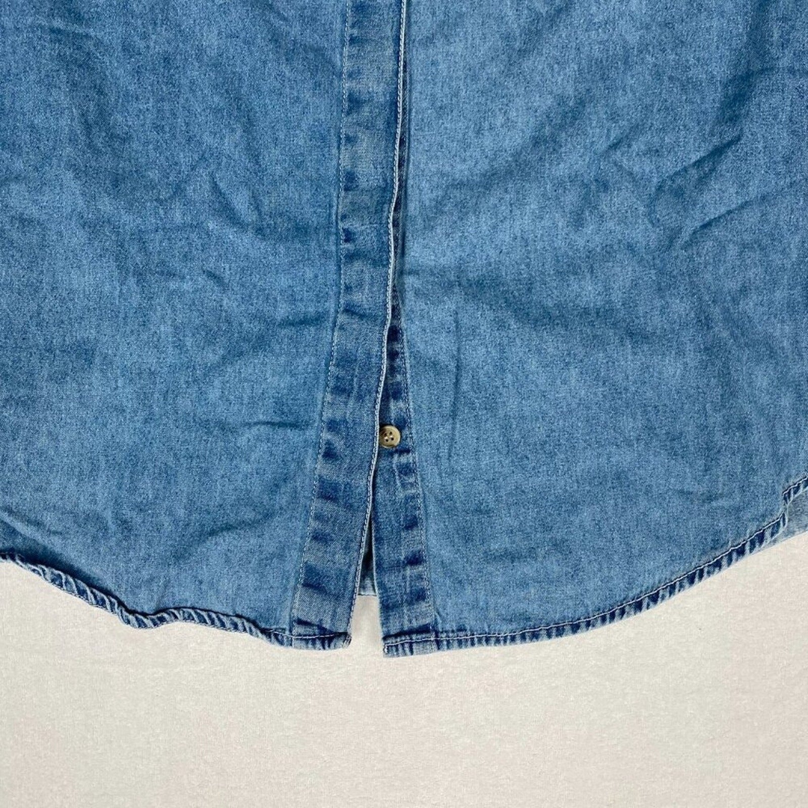 Vintage Basic Editions Cotton Flower Floral Embroidered Denim Style Button Shirt