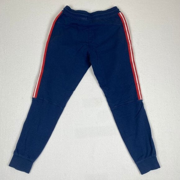 Adidas Men Navy Blue Red Striped Cotton Jogger Performance Sweatpants Small