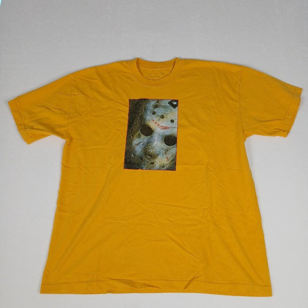 New Line Cinema Friday The 13th Movie Dumbgood Cotton Yellow Tee Size XL