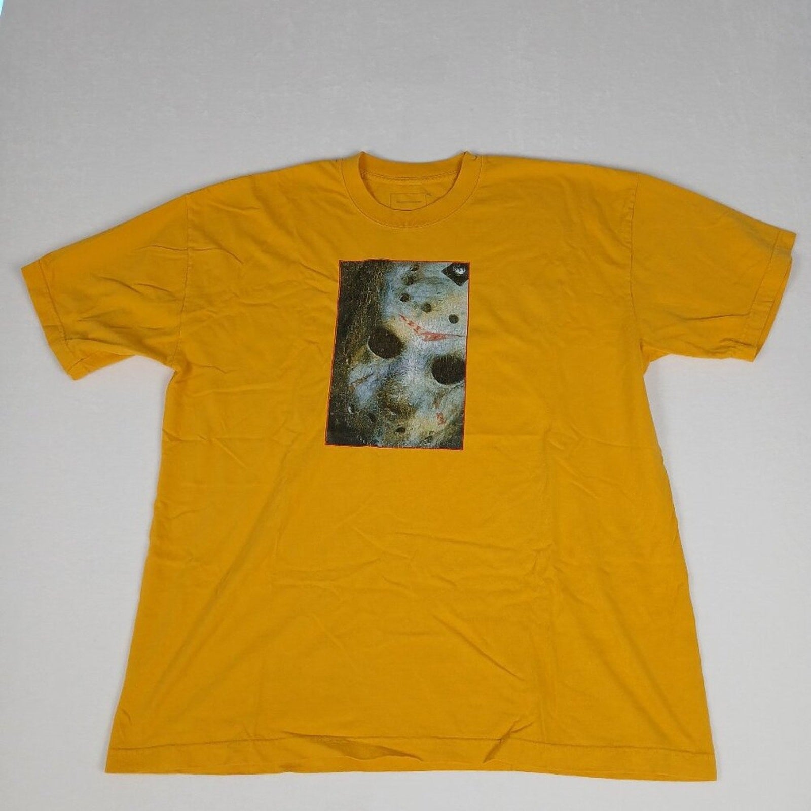 New Line Cinema Friday The 13th Movie Dumbgood Cotton Yellow Tee Size XL