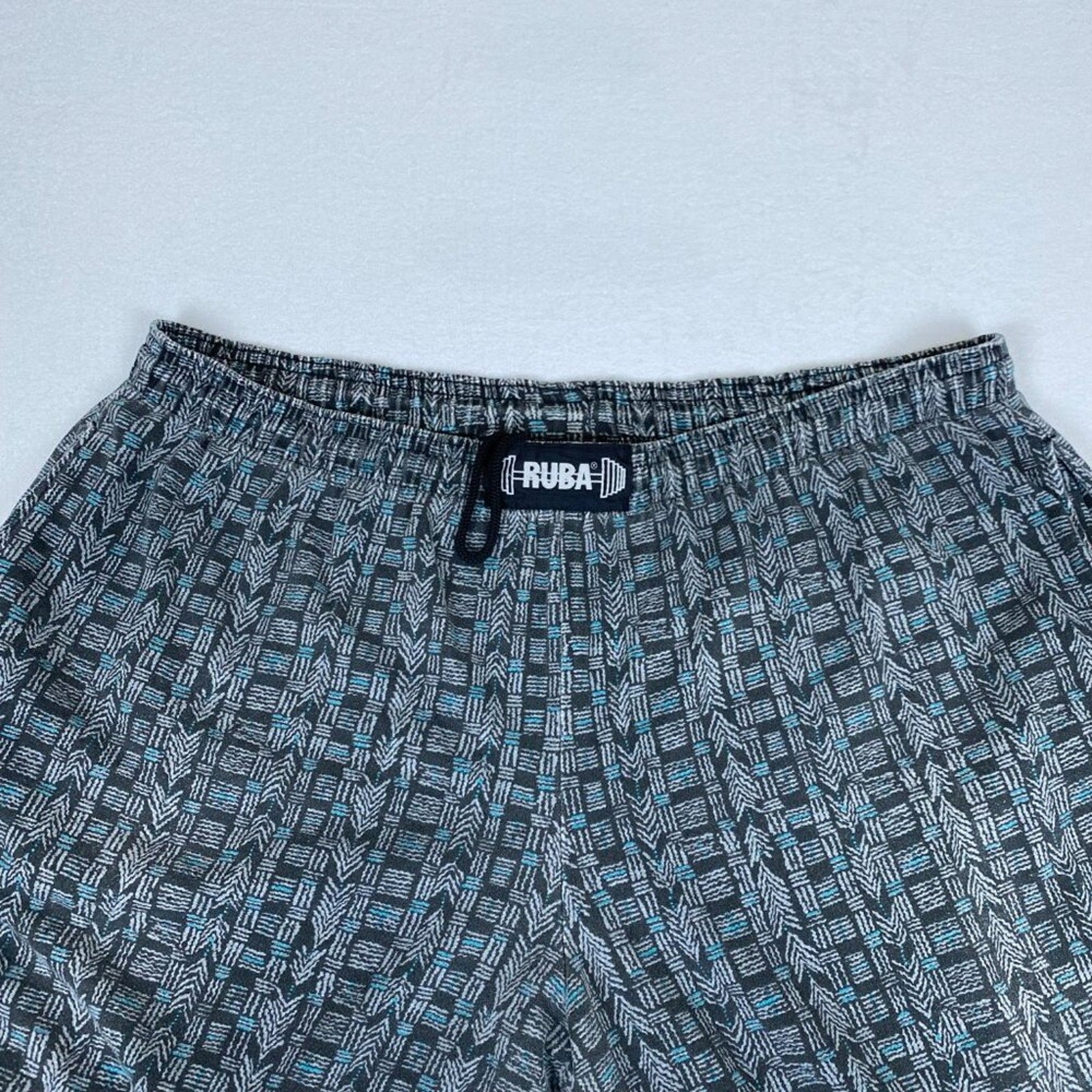 Vintage 80s Ruba Baggy Workout Elastic Waist Blue Geometric Allover Pants