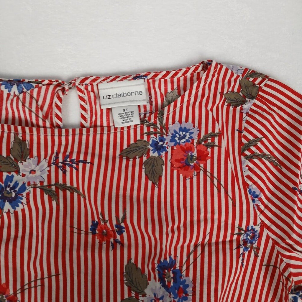 Liz Claiborne Candy Striped Floral Cotton Light Blouse Size Small Tall