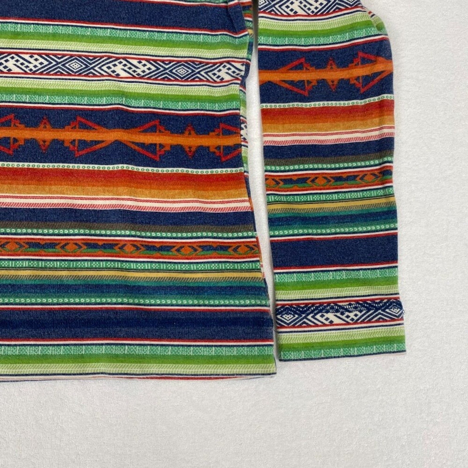 Vintage Chaps Women's Aztec Native Striped Print Orange Green 1/4 Zip Pullover