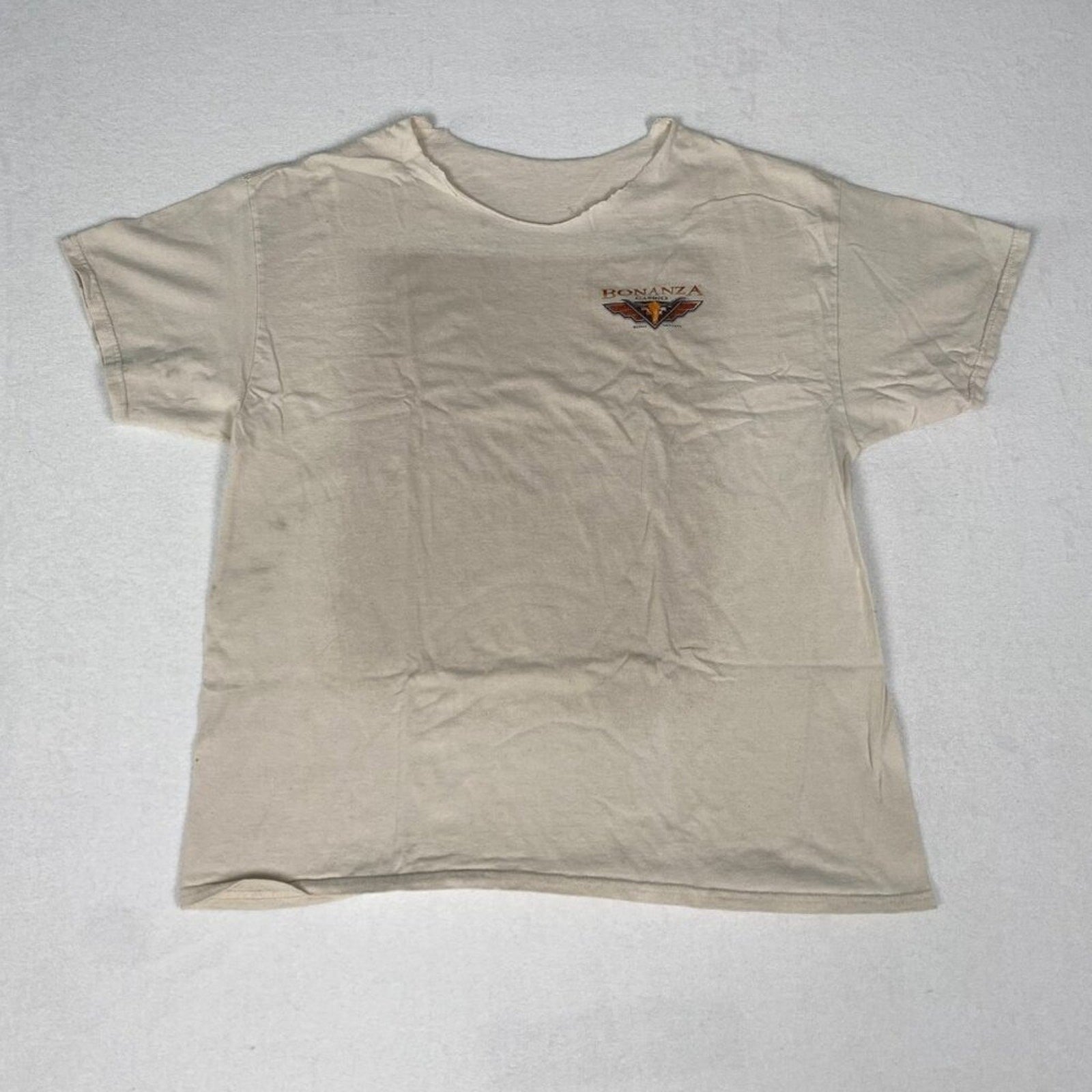 Bonanza Casino Reno Nevada Cowboy Distressed Open Collar White Tee