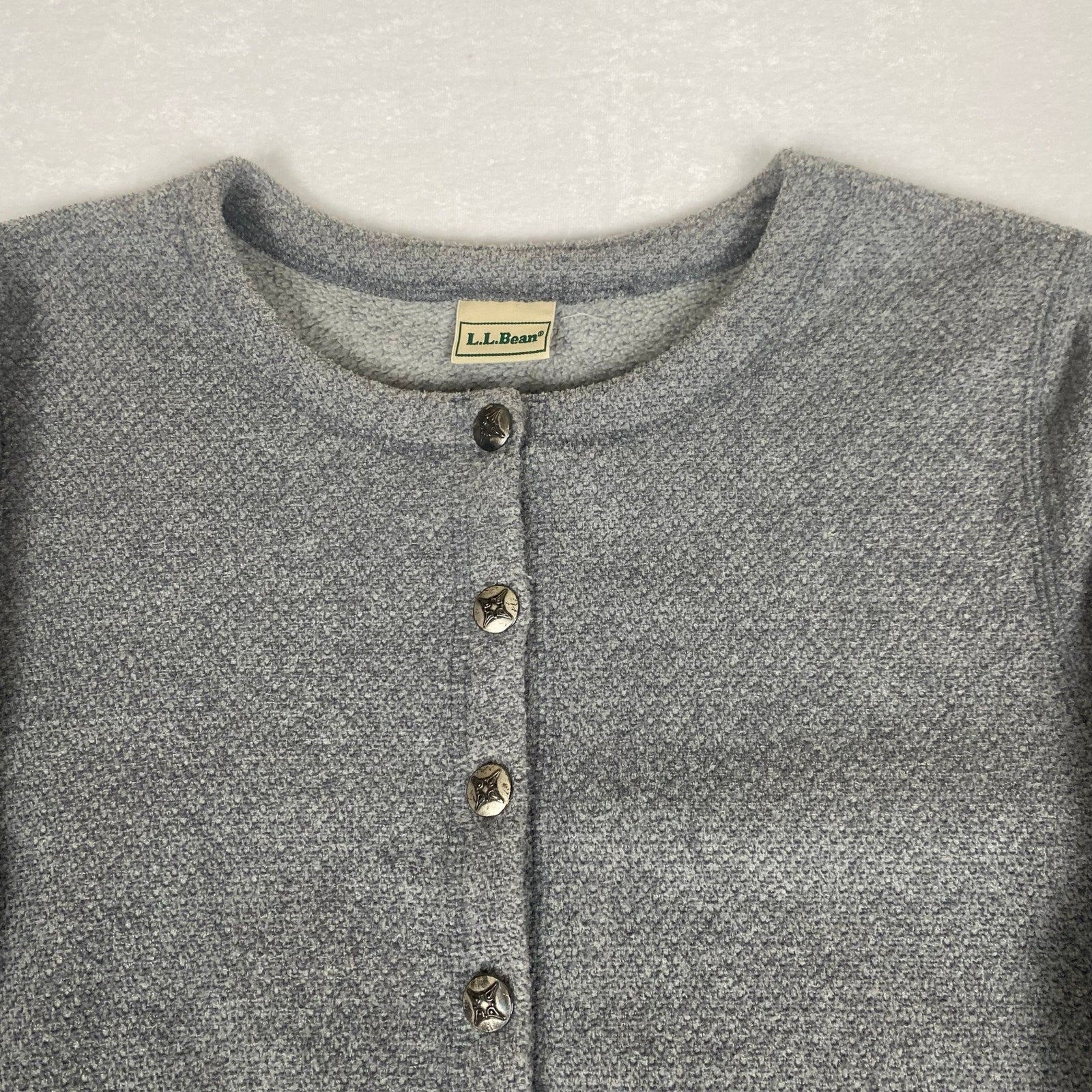 Vintage LL Bean Soft Grey Metal Button Women's Sweater