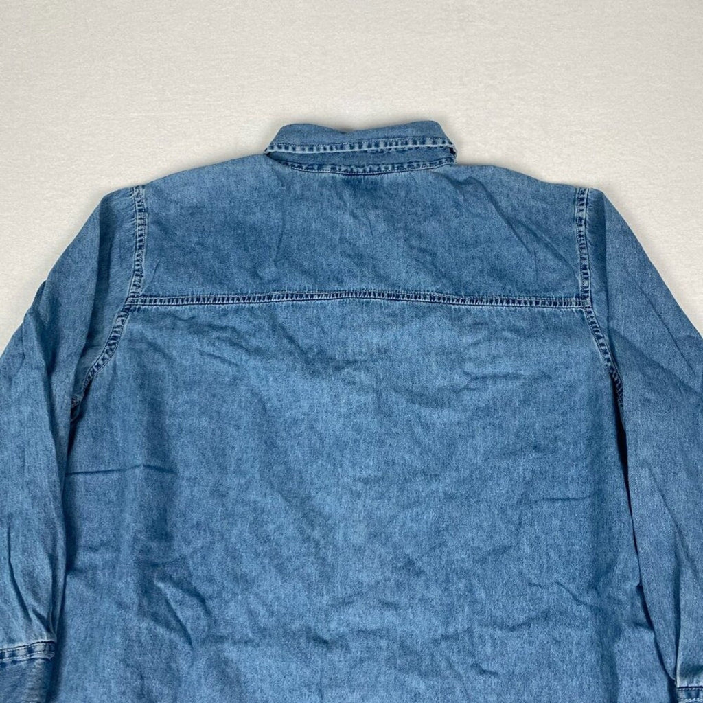 Vintage Basic Editions Cotton Flower Floral Embroidered Denim Style Button Shirt
