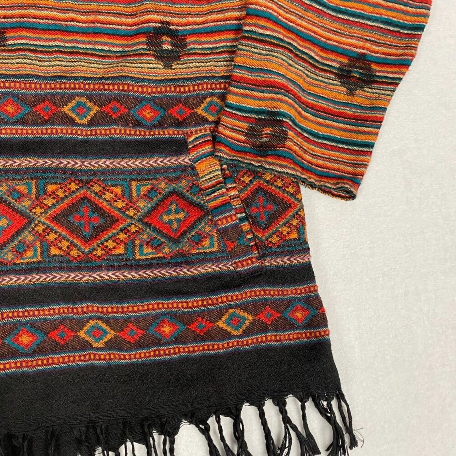 Yak & Yeti Nepal Knit Native Diamond Striped Sunrise Poncho Hoodie Sweater