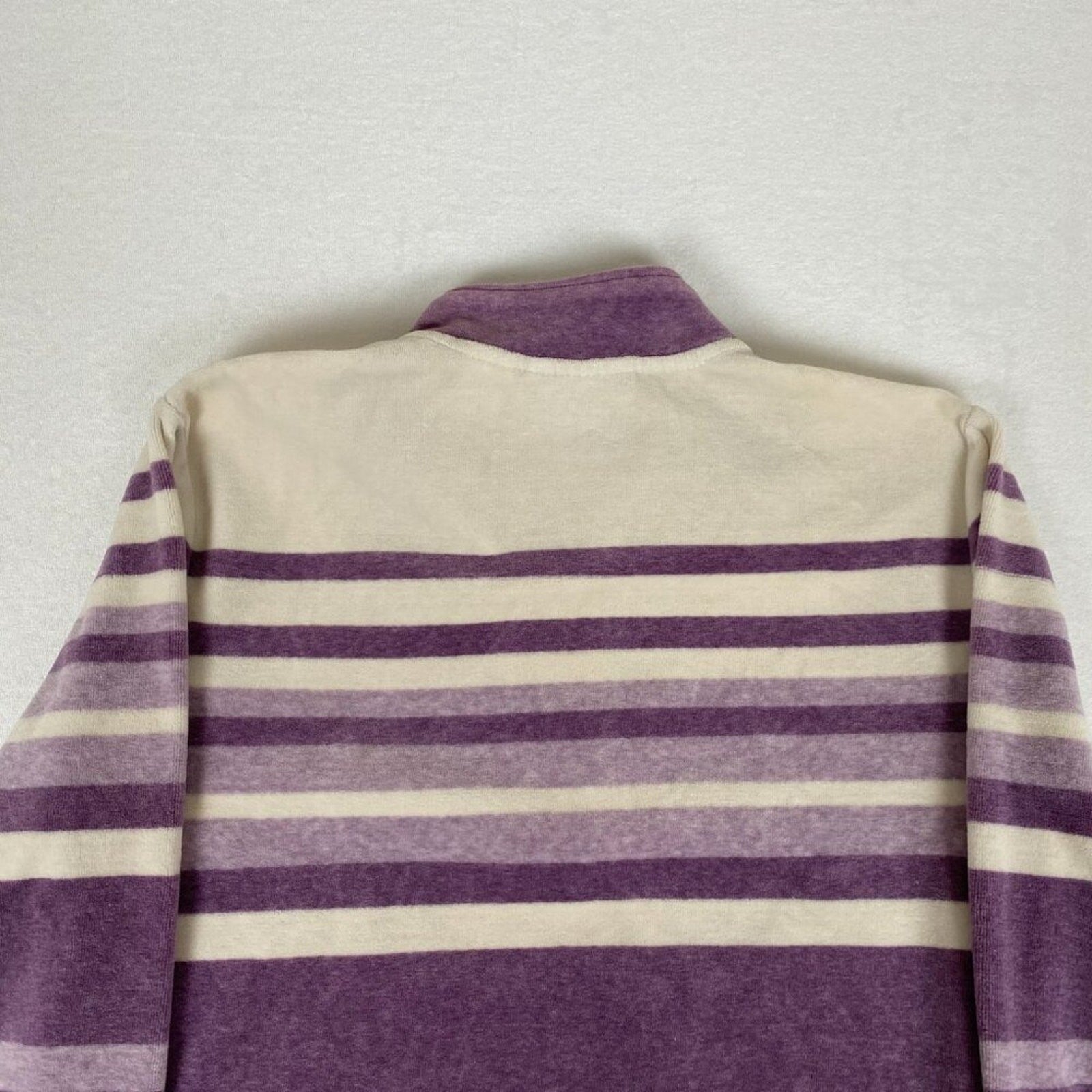 Vintage Alfred Dunner Velour Fleece Purple Striped 1/4 Zip Pullover Sweater