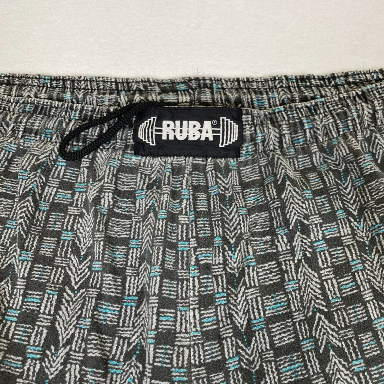 Vintage 80s Ruba Baggy Workout Elastic Waist Blue Geometric Allover Pants