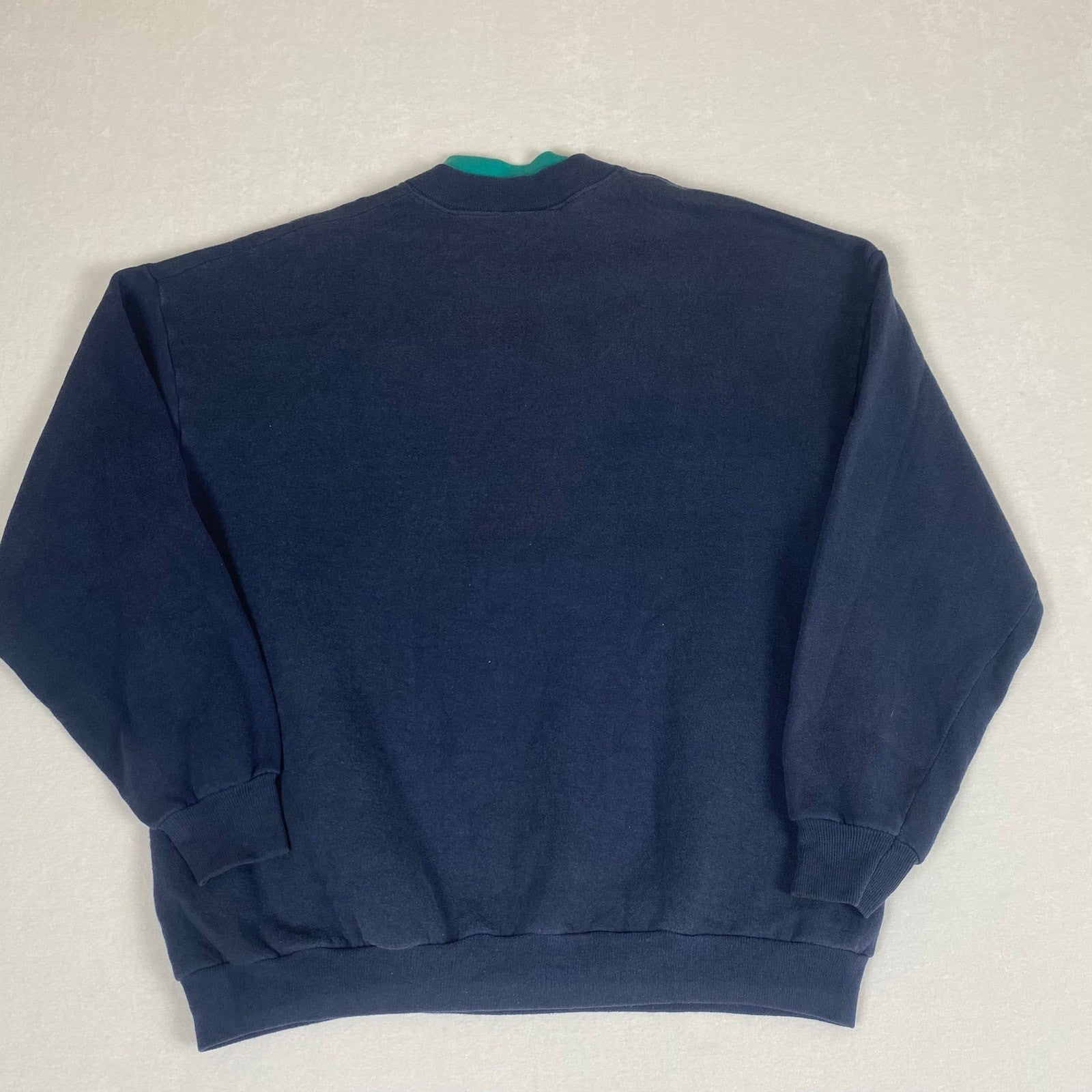 Vintage Up North Minnesota Layered Collar Evergreen Tree Bird Blue Sweatshirt