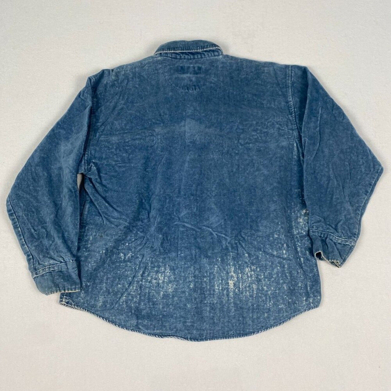Vintage Distressed True Grit Fleece Blue Denim Western Style Button Up Shirt