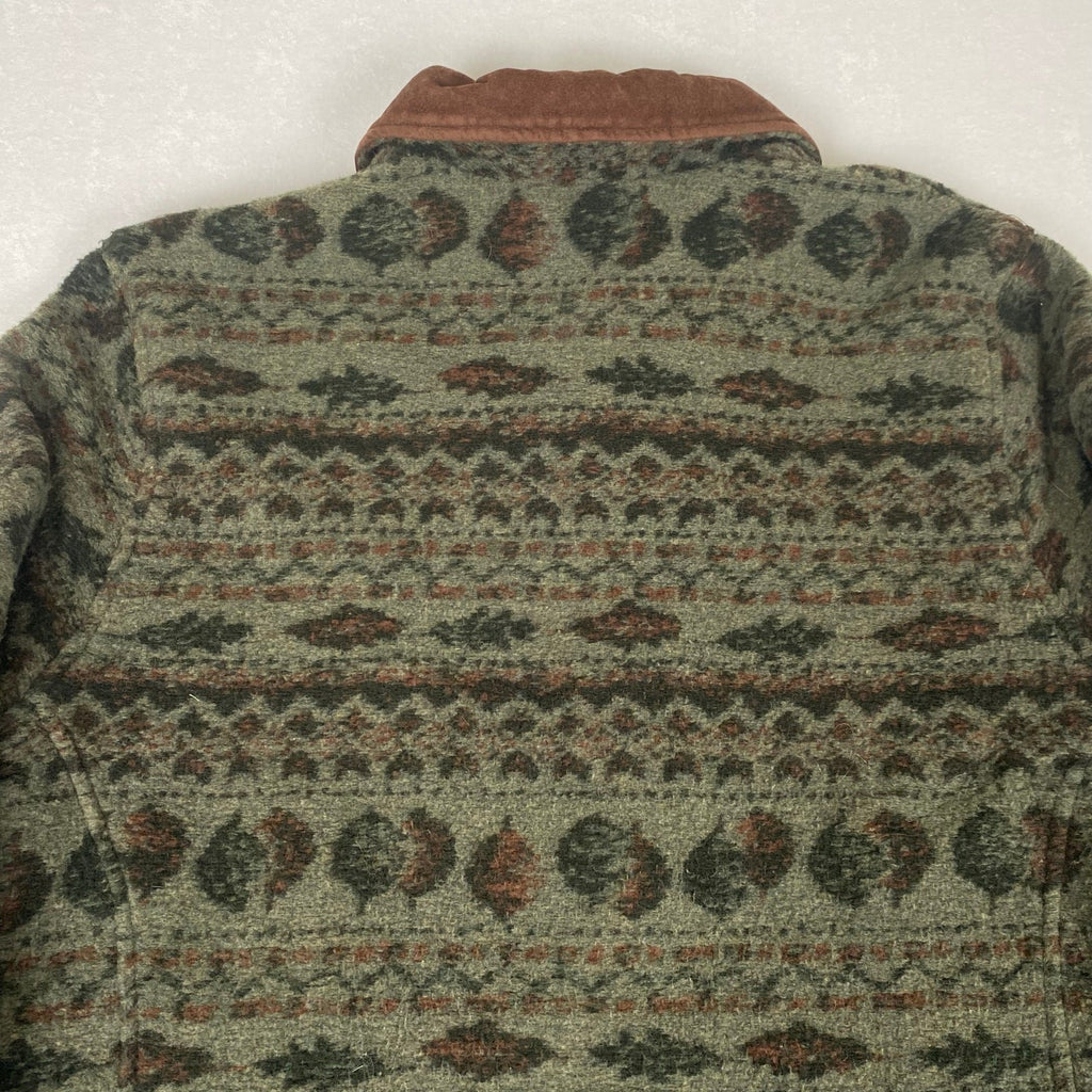 Woolrich Made in USA Native Fall Leaf Navajo Print Green Metal Button Coat